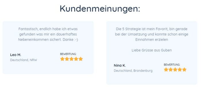 5 Online Verdienst-Strategien erfahrungen Testimonials Schülerberichte